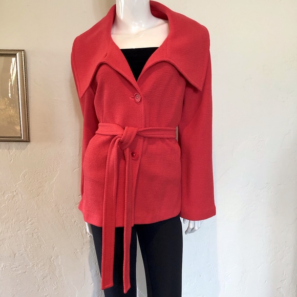 St.John Red Belted Wrap-Style ShawlCollar Jacket💘❤️ - Picture 1 of 8